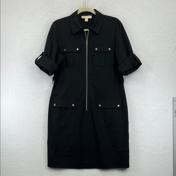 MICHAEL Michael Kors Chic Black Zip-Up Dress w/Pockets Sz L Black EUC - Picture 1 of 10